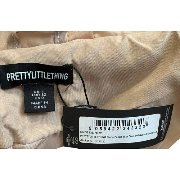 PrettyLittleThing Stone Peach Skin Diamond Quilted Jacket Women's Size 0 US New! - Picture 9 of 14